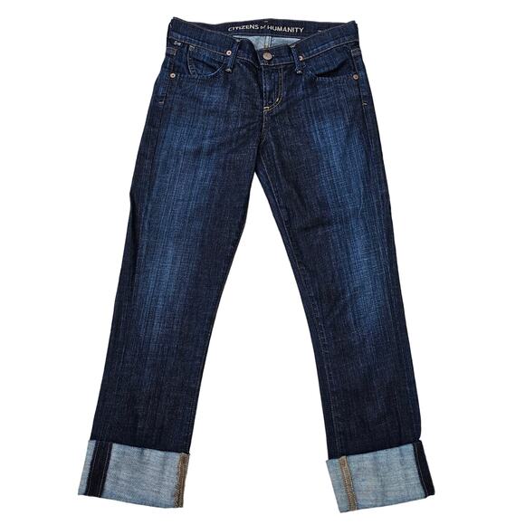 Cuffed Crop Straight Jeans CoH Citizens Humanity Dani Size 24 Dark Stretch Denim - Picture 2 of 9